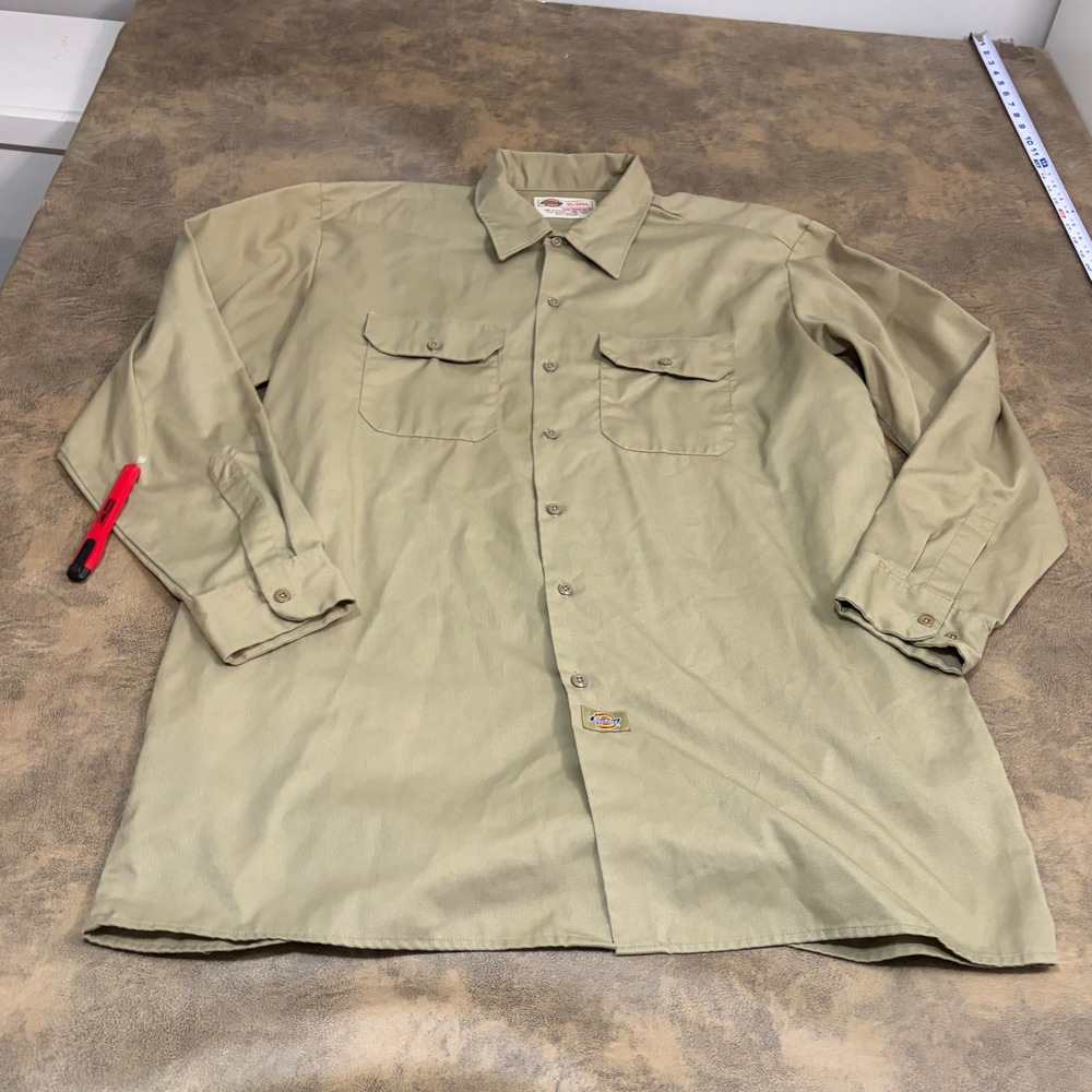 Dickies Work Shirt Mens XL-Tall Khaki Tan Long Sleeve Button Up 5648